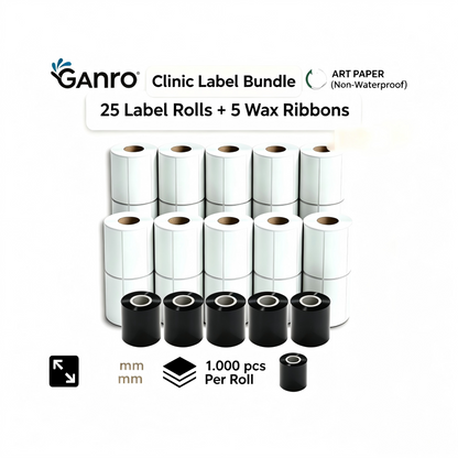 25 Rolls of Clinic Labels & Ribbon Bundle – 80mm x 45mm