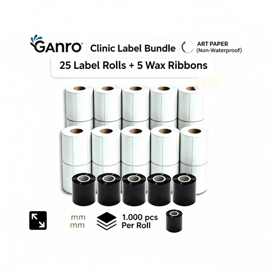 25 Rolls of Clinic Labels & Ribbon Bundle – 80mm x 45mm